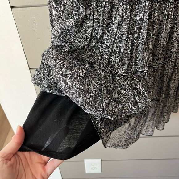 Sophie Max black/white geometric floral print mesh tiered v neck dress sz M EUC‎ - Picture 4 of 8